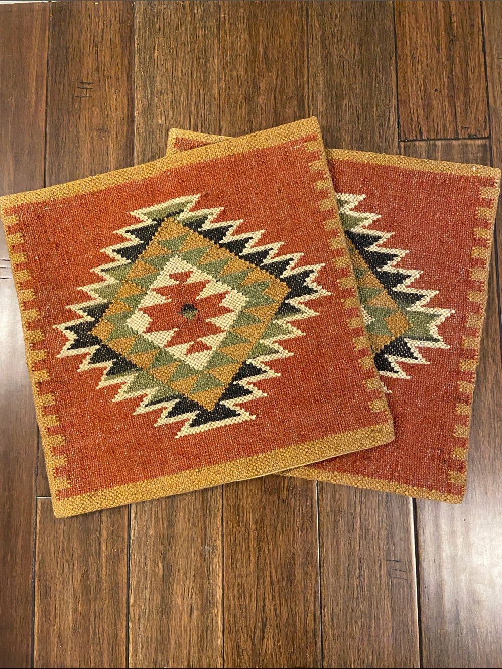 Rust Southwestern Wool Jute Accent Throw Pillow covers set of 2